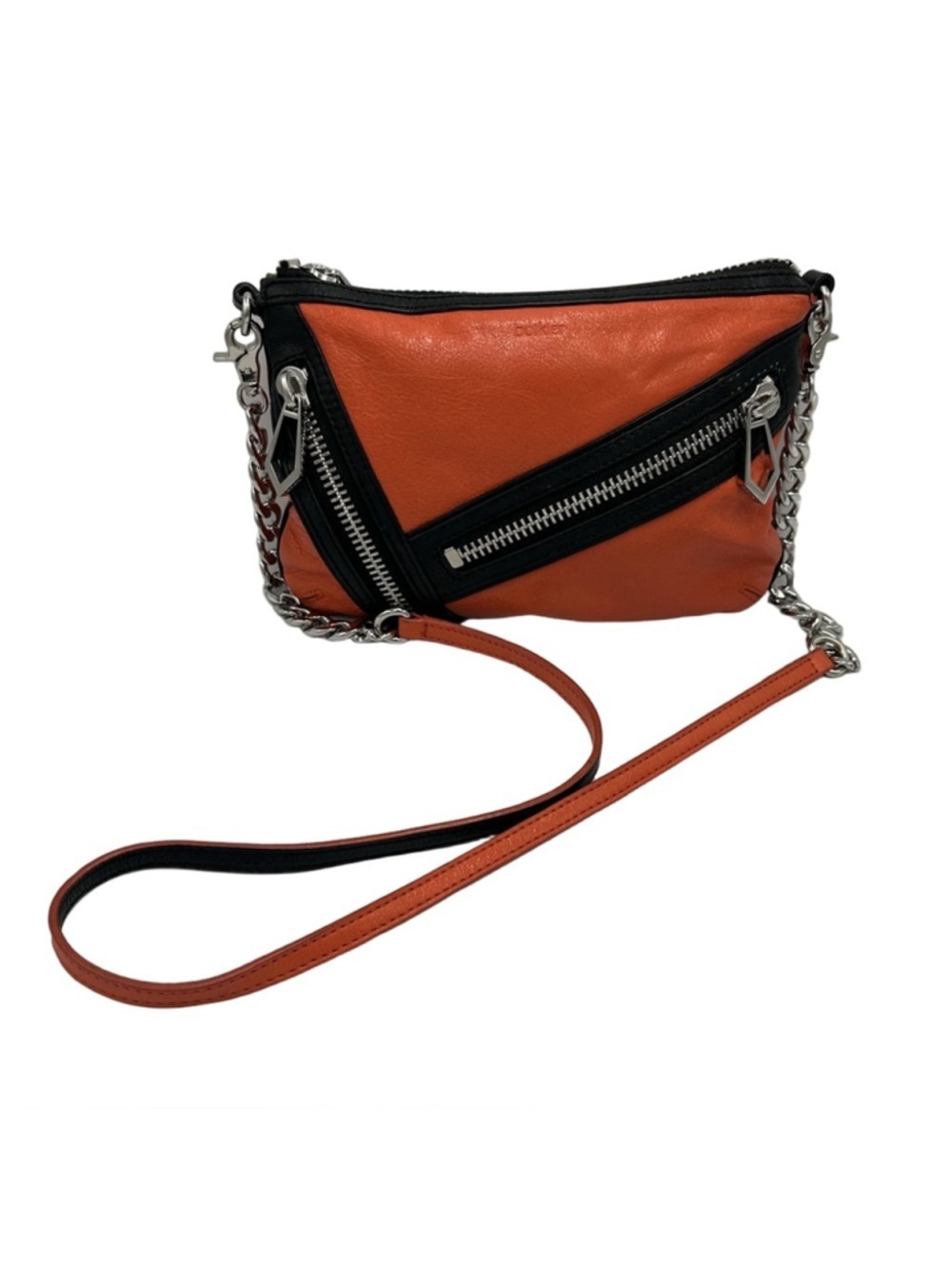 Botkier CRUZ Crossbody Hand Bag Orange Leather Chrome Chain and Zippers